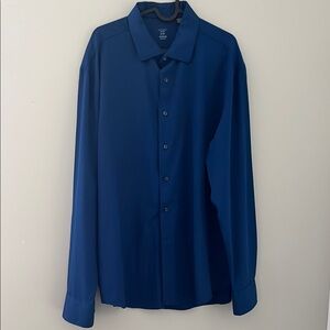 Michael Strahan Navy Blue Long Sleeve Dress Shirt with Classic Collar